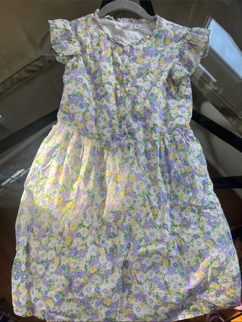 Gap Floral Puff-Sleeve Cotton Dress for girls 10/12 - Lavender & Yellow